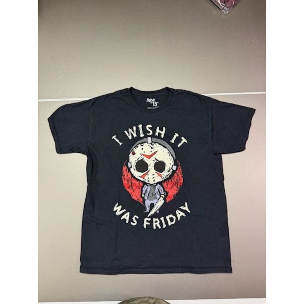 Friday the 13th Jason Voorhees I Wish It Was Friday Black Graphic T-Shirt Large